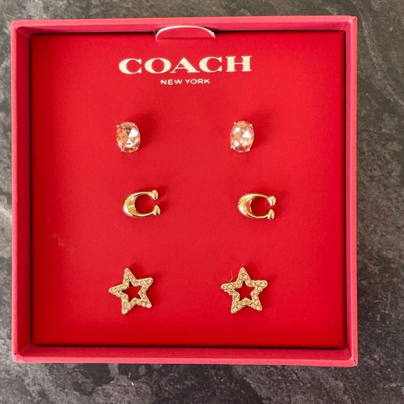 Coach C Stone Star Stud Earring 3 Pair Set for Men or Women New in Coach Box - Picture 15 of 15